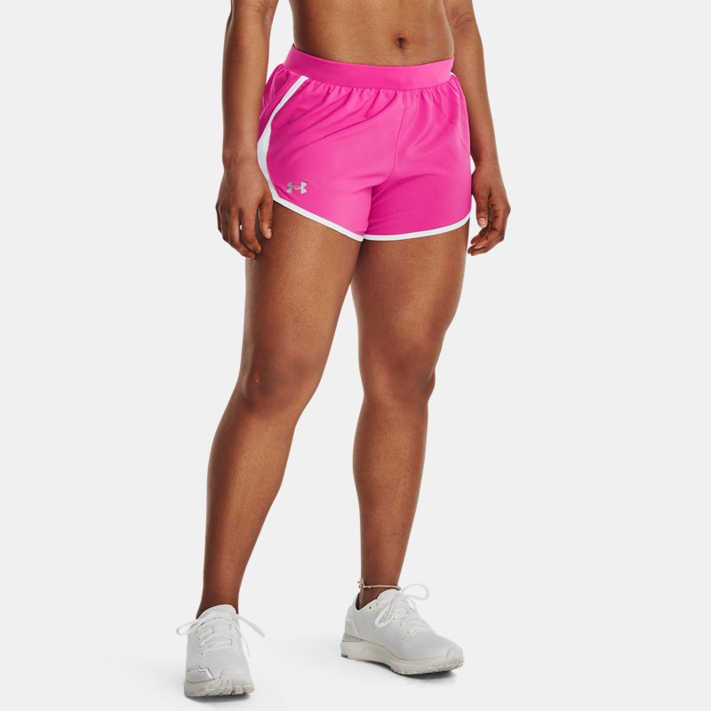 Shorts Under Armour Fly-By 2.0 da donna Rebel Rosa / Bianco / Riflettente XS